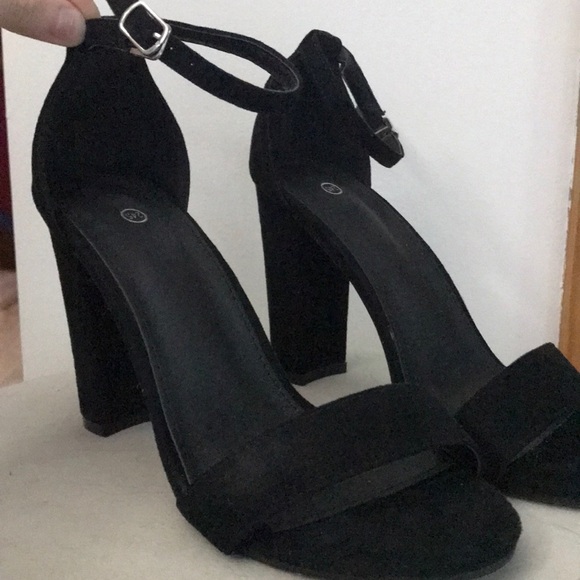 Faux Suede Nubock Black Heels - Picture 2 of 2